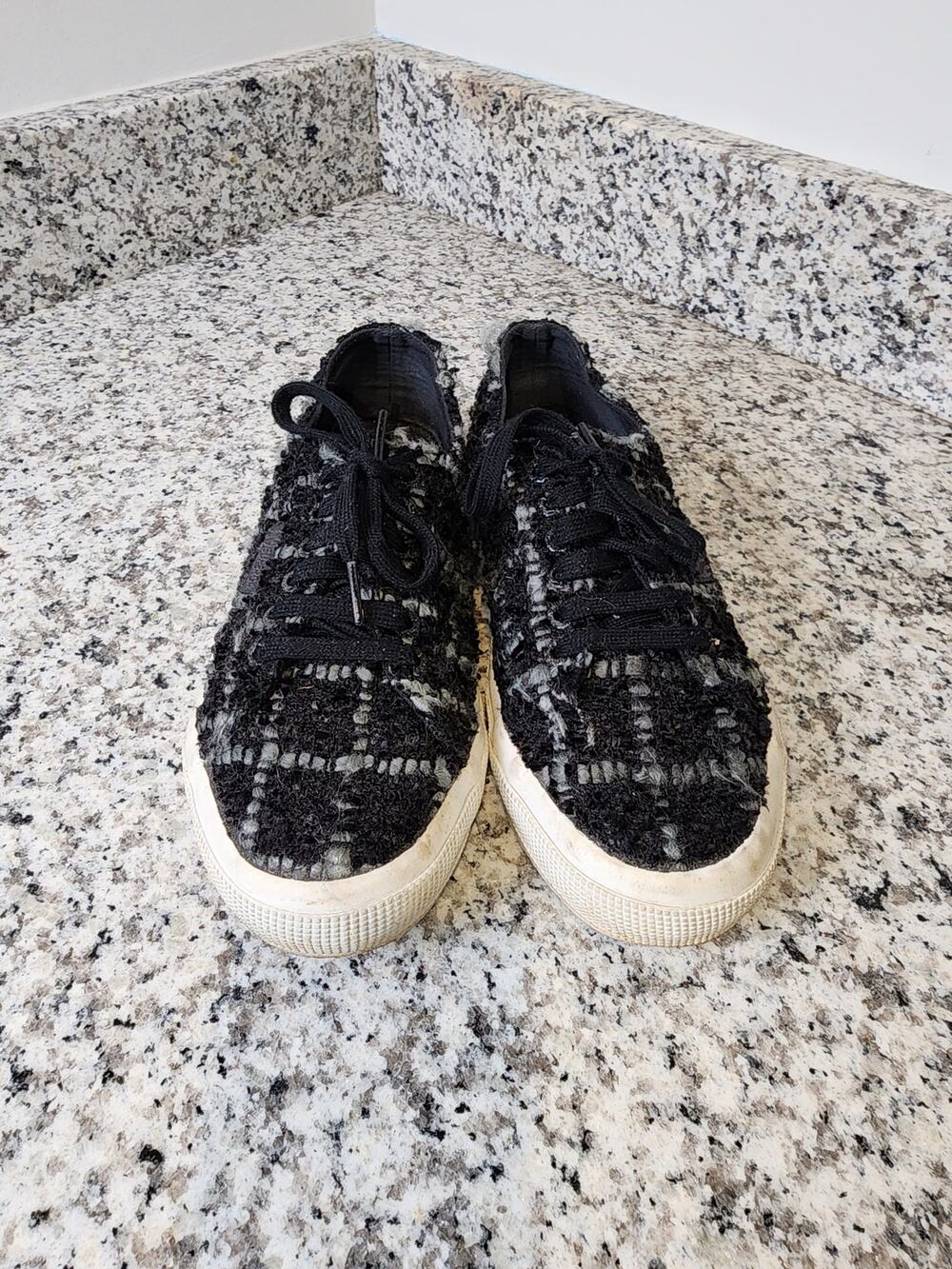 SUPERGA Black Tweed Plaid Athletic Shoes